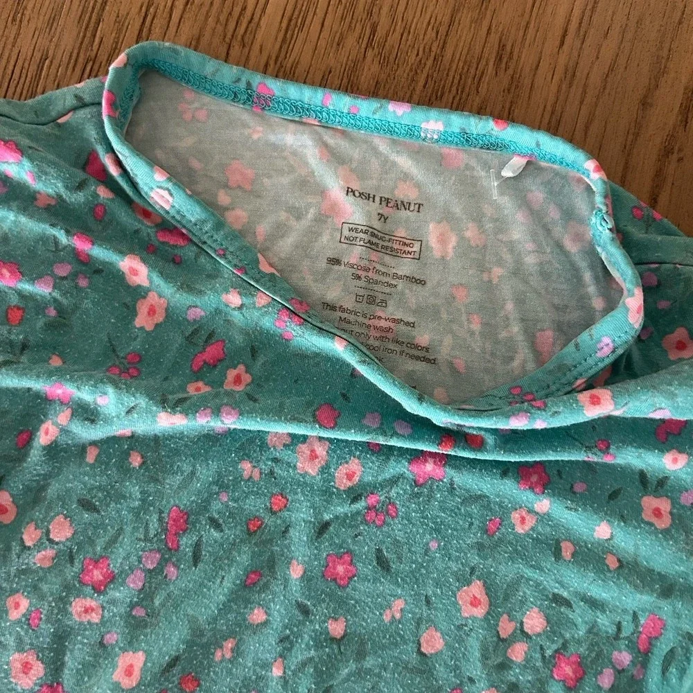 Posh Peanut Bamboo Girls Pajamas 7Y Green Floral Pattern